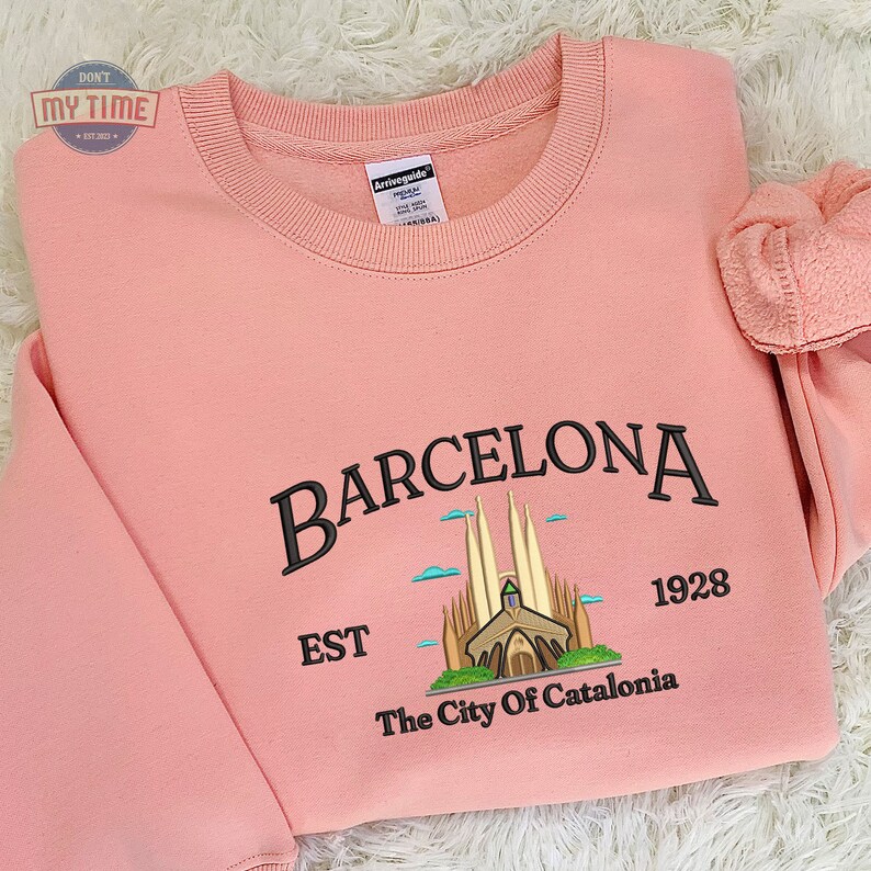 Embroidered Barcelona Sweatshirt, Embroidered The City Of Catalonia Unisex Sweatshirt or Hoodie, Embroidered Barcelona Spain Shirt image 2