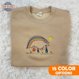 Custom Kids Photo Drawing Embroidered Sweatshirt as a Personalized Unique Special Gift for Moms, Custom Photo Shirt, Dads, Aunts, Sisters