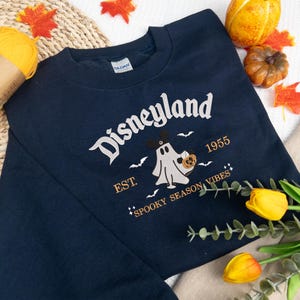Hand-Embroidered Halloween Mouse Ghost Shirt - Spooky Cartoon Design
