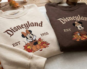 Moletom personalizado bordado para casal de ratinhos, camiseta retrô de outono da Disney World de 1955, camiseta combinando, camiseta para viagem em família no outono, presente de férias.