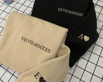 Custom Embroidered Roman Numeral Hoodie, Personalized Couples Gifts, Anniversary Gifts, Valentine's Day Gifts, Embroidered Couples Hoodie