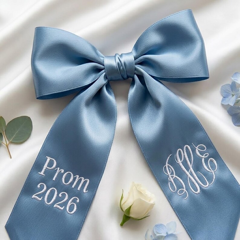 Prom Streamers Embroidered Prom 2026 Satin Bouquet Sash, Graduation Name Bouquet Sash ...