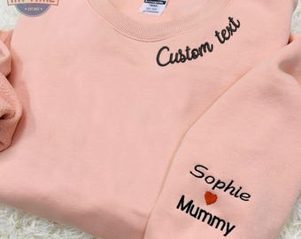 Custom Collar and Sleeve Embroidered Mama Sweatshirt, Embroidered