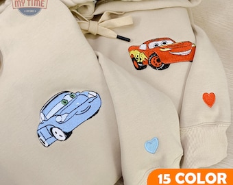 Embroidered Lovely Car Couple Characters Embroidered Sweatshirt, Couple Matching Sweater Couple Matching Clothes Gift, Valentine's Day