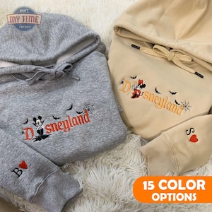 Girocollo di Halloween con coppia di topi personalizzati ricamati, felpa con coppia di cartoni animati, t-shirt personalizzata per coppia, idea regalo per l'anniversario