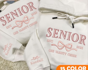Embroidered Senior 2026 Sweatshirt, Senior Coquette Bow Embroidered T-shirt, Custom Grad Year Embroidered Crewneck, Personalized Senior Gift