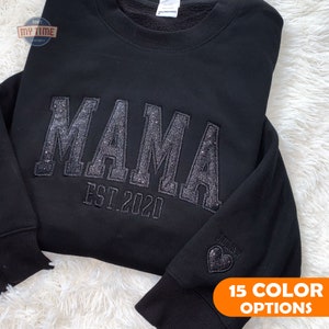 MAMA Embroidered Sweatshirt Embroidered Applique Glitter Crewneck, Custom Mama Embroidered Hoodie, Glitter Mama Sweatshirt, Gift for Mom image 3