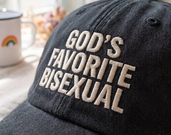 God's Favorite Bisexual Embroidered Baseball  Wash Cap: Funny LGBT Pride Month Hat, Gift for Her/Him