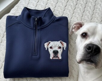 Custom Pet Face Embroidered Quater Zip Shirt, Holiday Gift For Pet Lover, Personalized Dog Memorial Gift
