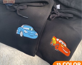 Embroidered Lovely Car Couple Characters Embroidered Sweatshirt, Couple Matching Sweater Couple Matching Clothes Gift, Valentine's Day