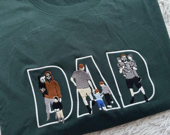 Broderad pappatröja, pappahoodie med broderat barnporträtt, personlig broderad pappatröja, minneströja för pappa, pappabild
