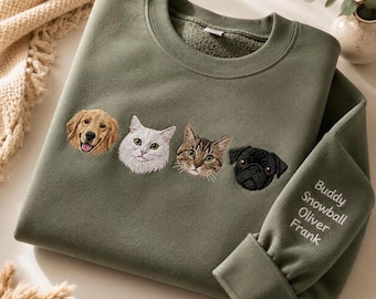 Custom Pet Potrait Embroidered Sweatshirt, Custom Pet Embroidered Sweatshirt, Personalized Pet Lover Gift, Holiday Shirt