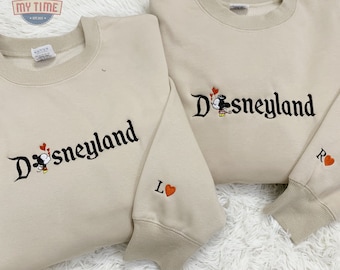 Embroidered Cartoon Mouse Couple Sweatshirt, Embroidered Couple Sweatshirt, Custom Embroidered Couple Hoodie, Gift For Her, Valentine