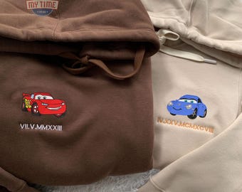 Custom Lovely Car Couple Characters Embroidered Sweatshirt, Couple Matching Sweater Couple Matching Clothes Gift, Valentine's Day