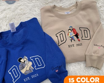 Dad Sweatshirt Personalized Father and Son, Custom Portrait from Photo Sweatshirt Embroidered, Hoodie Funny Dad Hoodies Father's Day Gift