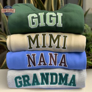 Personalized Embroidered Grandma Shirt, Gigi Nana Sweatshirt, Custom Mama Gift, Mother&#39;s Day Gift, College Block Embroidered Sweatshirt