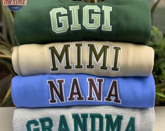Spersonalizowana haftowana koszulka babci, bluza Gigi Nana, spersonalizowany prezent dla mamy, prezent na Dzień Matki, haftowana bluza z motywem uniwersyteckim