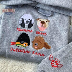 Personalized Multi-Pet Embroidered Sweatshirt | Custom Pet Portrait Gift | Embroidered Cat T-Shirt from Photo | Unique Custom Pet Embroidery