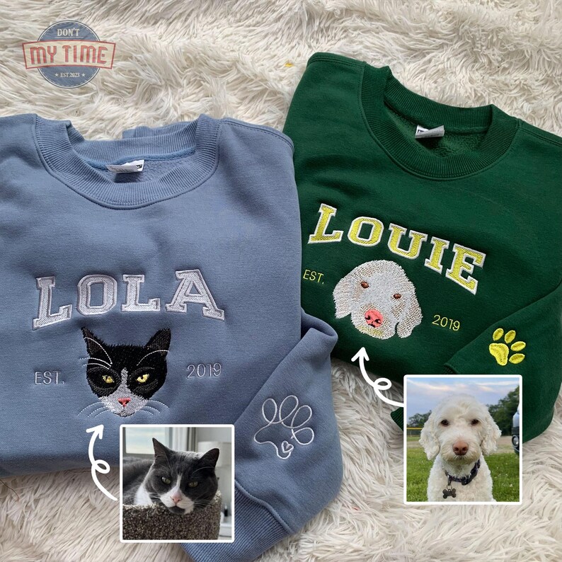 Custom Pet Embroidered Sweatshirt, Custom Pet Shirt, Embroidered Pet