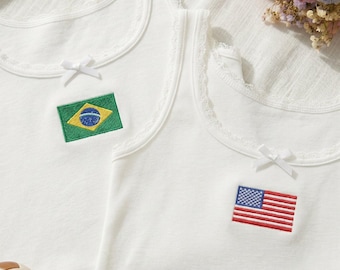 National Flags Embroidered Crop Tank Top, Y2K USA Tank, Coutries Cherry Vacation Outfit, Summer Women's Tank Top