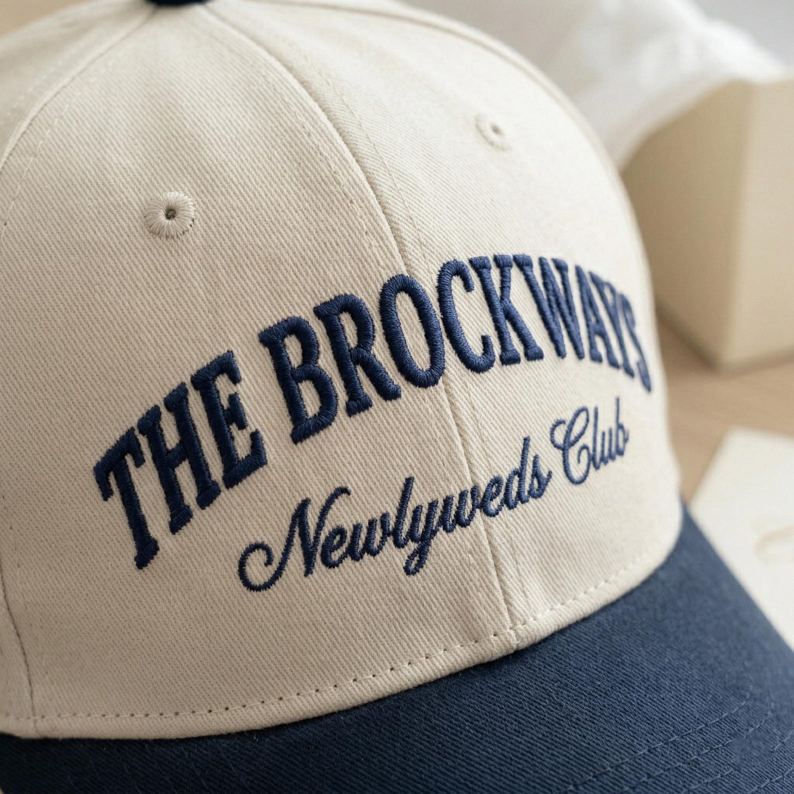 Custom Embroidered Mr And Mrs Hat, Personalized Wedding Baseball Cap With Date, Newlywed Honeymoon Gift, Matching Couple Hats, Wedding Party - TwoTone Baseball Cap, Navy