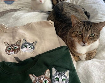 Custom Pet Face Embroidered Sweatshirt, Embroidered Dog Cat Face Sweatshirt, Memorial Pet Sweatshirt, Christmas Gift For Pet Lovers