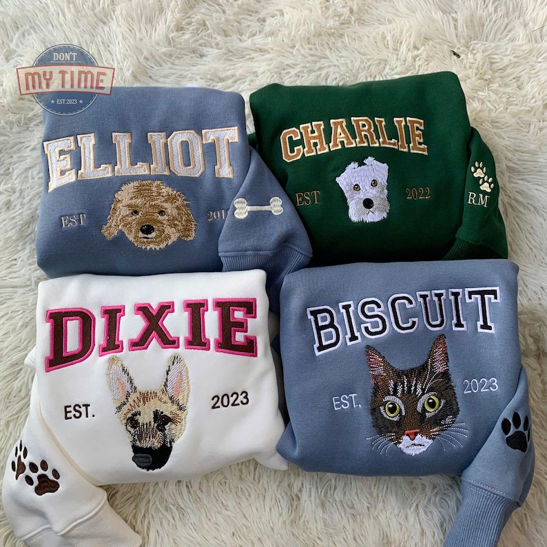 Custom Pet Embroidered Sweatshirt, Custom Pet Shirt, Embroidered Pet