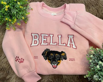 Embroidered Dog Hoodie, Pet Embroidered Sweatshirt, Custom Dog Face Embroidered Sweatshirt From Photo, Pet Lovers Gift, Gift For Mom