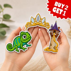 Long Hair Princess Characters Embroidered Patch, Theme Park Vacation Iron On Patch, Magical Land Castle Badge For Hats, Park Trip Gift