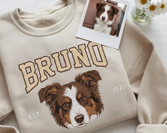Pet Embroidered Sweatshirt, Embroidered Dog Hoodie, Custom Dog Face Embroidered Sweatshirt From Photo, Pet Lovers Gift, Christmas Gift