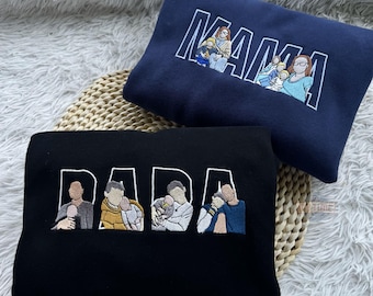 Embroidered DADA MAMA Sweatshirt, Custom Dad Portrait Embroidered, Custom Mom Crewneck, Custom Portrait Hoodie From Photo, Gifts For Dad