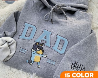 Personalized Father Dog Embroidered Sweatshirt, Custom Dog Dad EST Birthday Party Shirt, Gift For Dada, Father's Day Embroidered Shirt