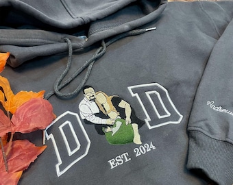 Custom Dad Shirt, Custom Dad Portrait Sweatshirt with Name on Sleeve, Dad Shirt, Embroidered Dad Portrait, Custom Father's Day Gift