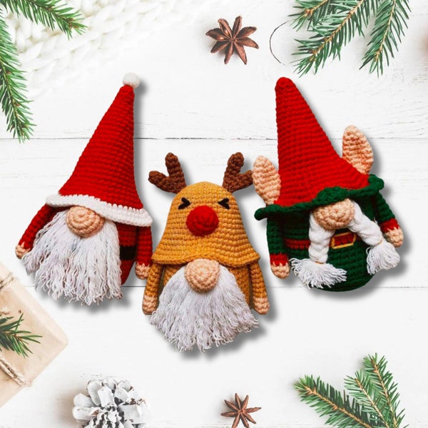 Retro Christmas Gnome Collection Pattern, Christmas Amigurumi Gnome Pattern, Christmas Gnome Crochet Pattern, Instant Download