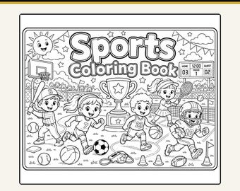 Sport-Malvorlagen zum Ausdrucken für Kinder, 9 tolle Aktivitäten, Baseball, Fußball, Basketball – digitaler Download