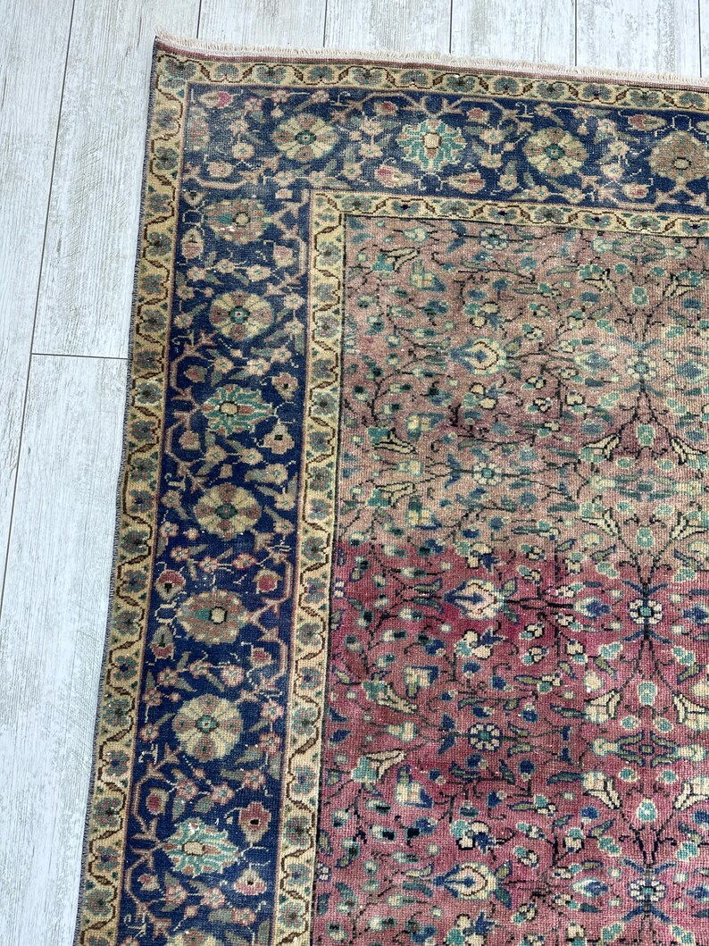 Turkish Area Rug, 6.4x9.7 ft, Geometric Scandinavian Decor Rug, Vintage Carpet, Oushak Rug, Hand Knotted Wool Anique Rug, Red Area Rug, image 8