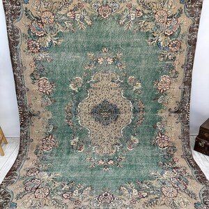 Oversized vintage Turks tapijt – handgeweven wollen tapijt, groot boho-tapijt voor woonkamer, slaapkamer of eetkamer, 7,1 x 9,9 ft afbeelding 2