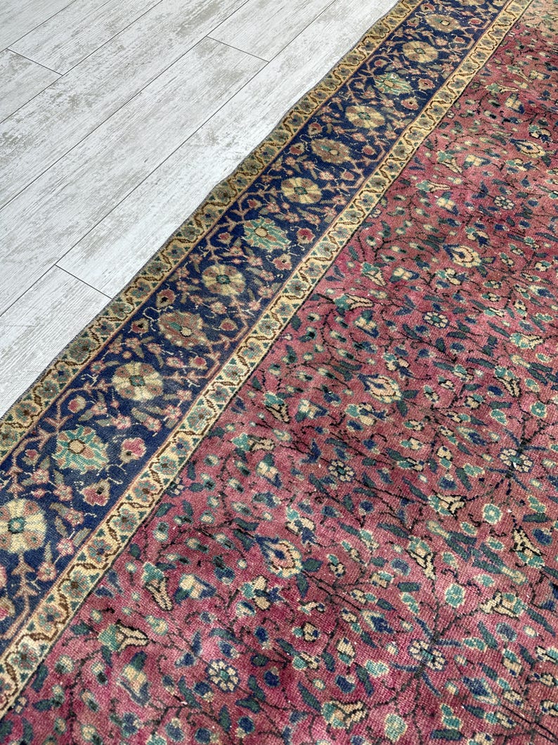 Turkish Area Rug, 6.4x9.7 ft, Geometric Scandinavian Decor Rug, Vintage Carpet, Oushak Rug, Hand Knotted Wool Anique Rug, Red Area Rug, image 5