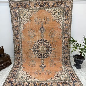 Turkish rug, Vintage rug, Handmade rug, Boho decor, Home decor rug, Floor rug, Runner rug, Oushak rug, Turkey rug 6.1 x 9.8 ft