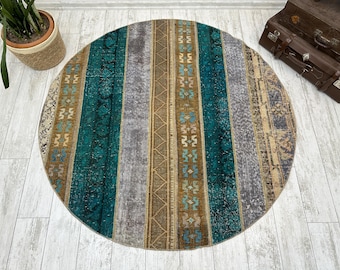 Small Turkish Rug, Vintage Bath Mat, Mini Oushak Rug, Turkish Doormat Rug, Entryway Decor, Outdoor Mat, Small Vintage Rug 4.9x4.9, Boho Rug