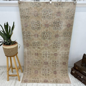 Floral rug, Oushak rug, Vintage rug, Floor rug, Turkish rug, Wool area rug, Handmade rug, Bedroom rug, Antique rug, 3.9 x 6.7 feet,