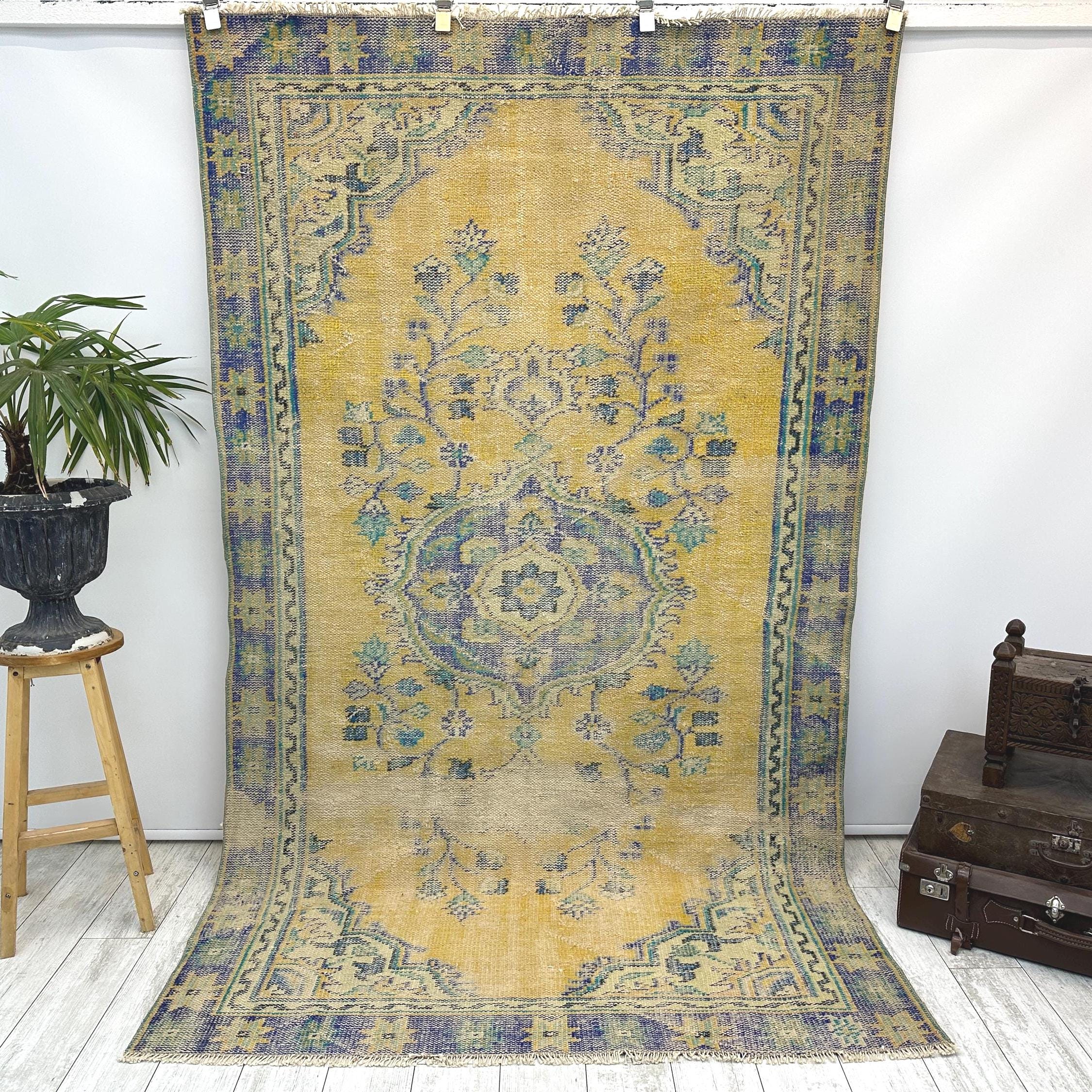 Used USA vintage Rug Mat インテリア nuLOOM Sidney Machine Washable Vintage Diamond Area Rug, 5x8, Blue