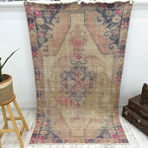 Vintage Handmade Oushak Muted Color Area Rug 3.3x7.6 ft, Distressed Bohemian avanos Rug, Oriental Farmhouse Carpet, Boho Antique Wool Rug