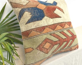 20x20", Moroccan vintage pillow ,handmade pillow, kilim pillow, turkish pillow, kilim cushion ,authentic pillow ,boho pillow ,pillow cover