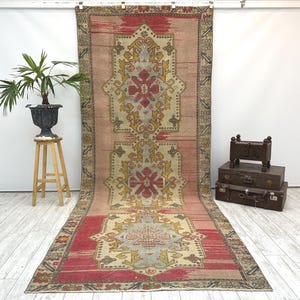 Perfect Large Avanos Rug, Area rug, Turkish rug, Anatolian rug, Vintage rug, Orange and pink rug, best gift for home, 4.7 x 11.2 Ft,