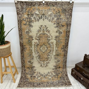 Floral rug, Oushak rug, Vintage rug, Floor rug, Turkish rug, Wool area rug, Handmade rug, Bedroom rug, Antique rug, 3.8 x 6.9 feet,