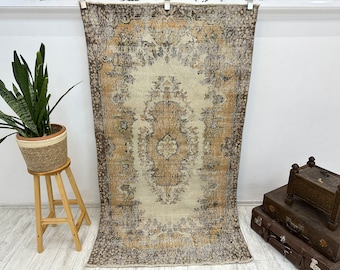 Alfombra floral, alfombra Oushak, alfombra vintage, alfombra de piso, alfombra turca, alfombra de área de lana, alfombra hecha a mano, alfombra de dormitorio, alfombra antigua, 3,8 x 6,9 pies,
