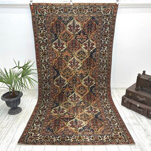 Dywan w stylu vintage tureckim 5,1 x 9,8 stopy, dywan ogrodowy, duży dywan, dywan wełniany z kwiatowym wzorem, ręcznie robiony dywan anatolijski do salonu zdjęcie 1