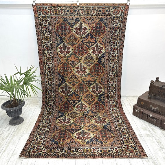 Vintage Turkish Rug 5.1x9.8 Ft, Garden Panel Rug, Large Area Rug, Floral Wool Rug, Anatolian Handmade Living Room Rug
