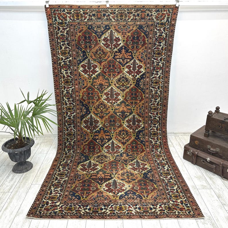 Dywan w stylu vintage tureckim 5,1 x 9,8 stopy, dywan ogrodowy, duży dywan, dywan wełniany z kwiatowym wzorem, ręcznie robiony dywan anatolijski do salonu zdjęcie 1